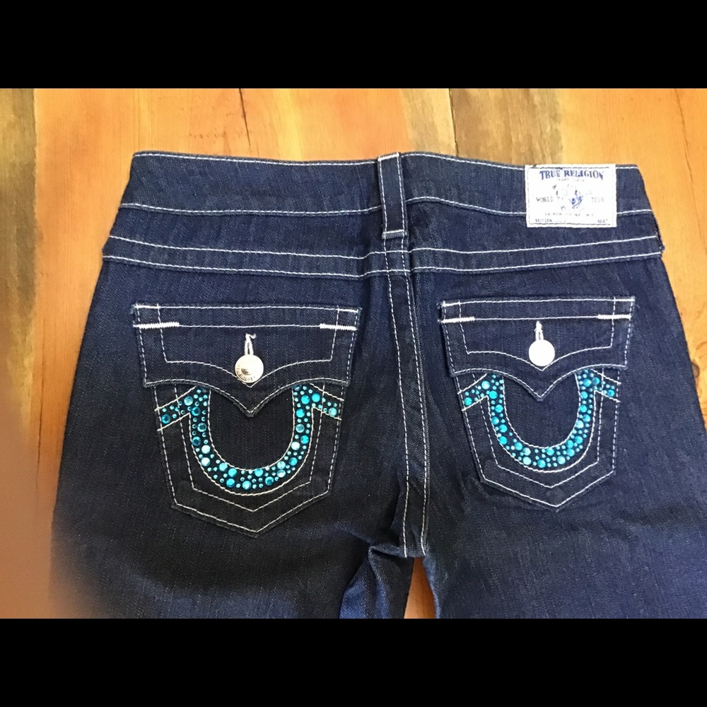 True Religion Julie Skinny Jeans Turq. Rhinestone